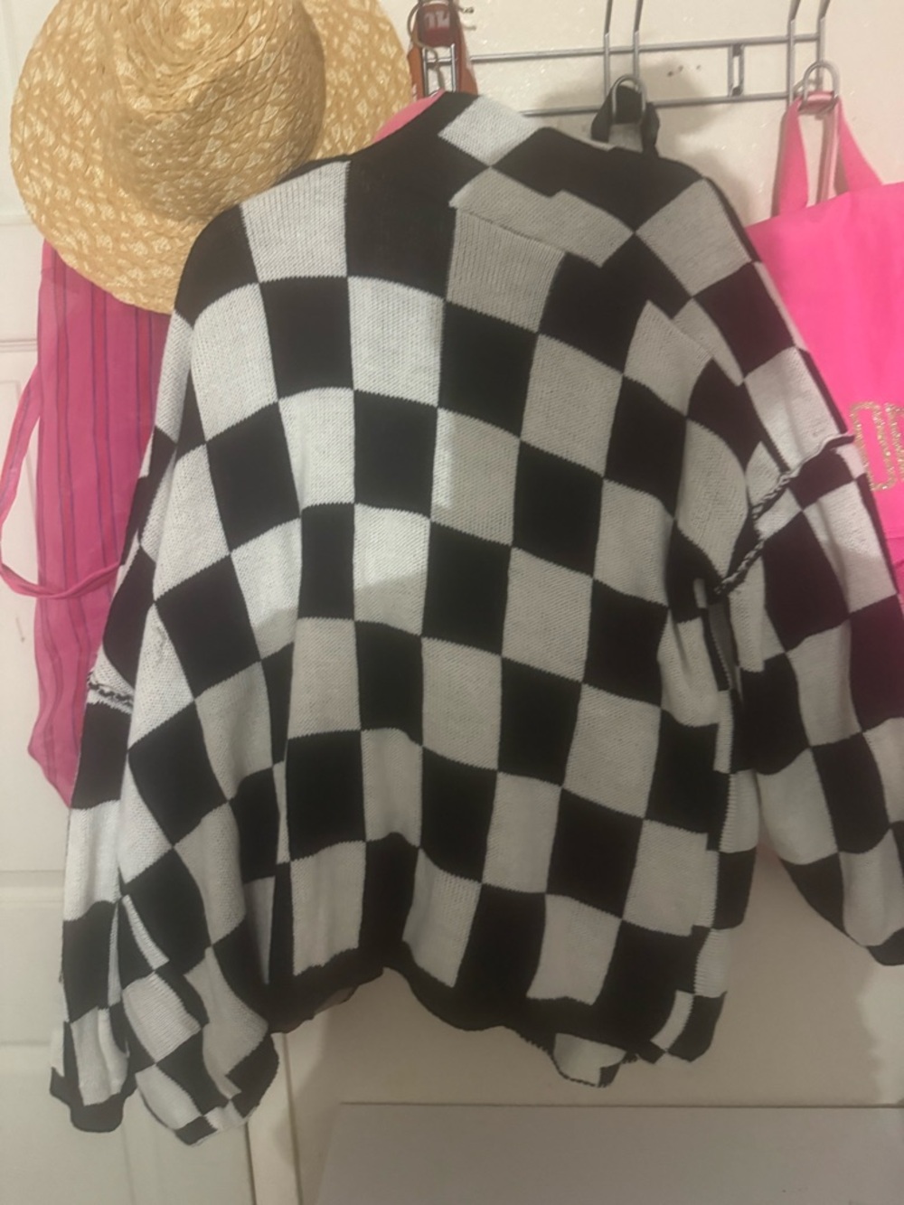 Black & White Checkerboard Knit Cardigan